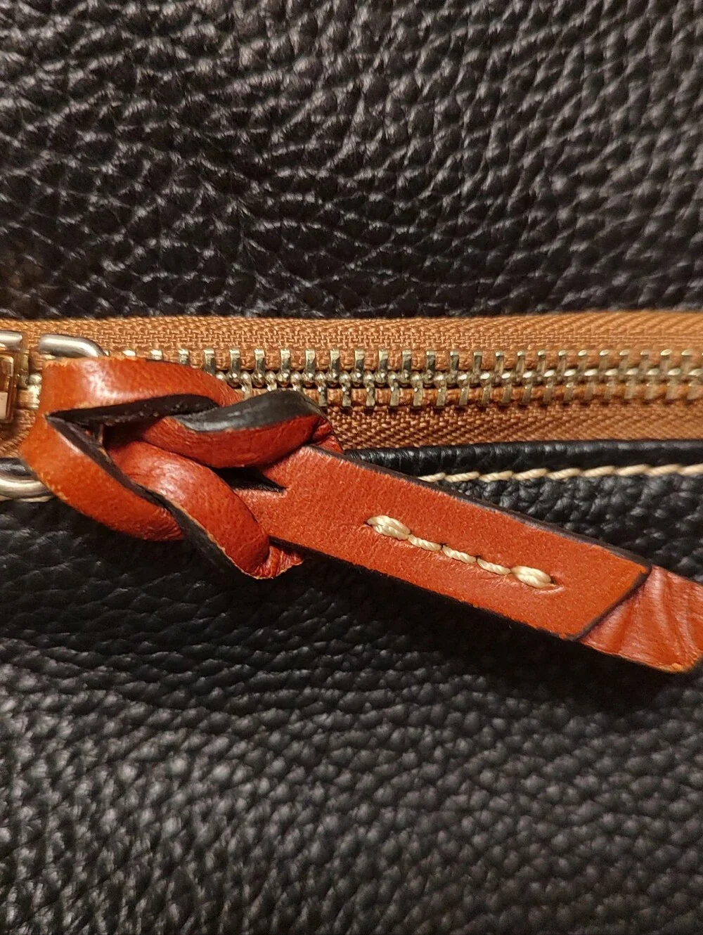 Dooney & Bourke Pebbled Black/Brown  Zip Bag Red Lining Gold HW